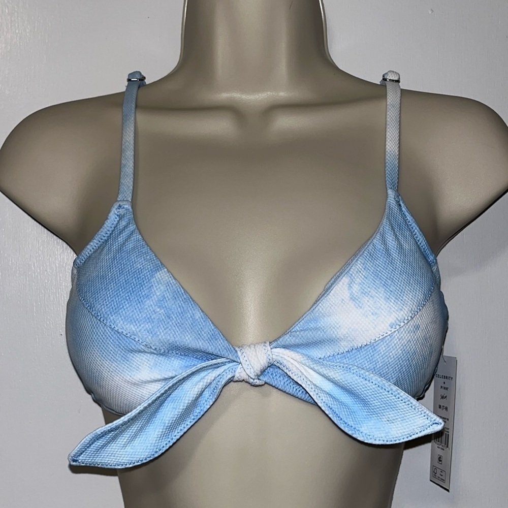 Celebrity Pink Tie-Dye Bikini Top Blue & White Retro Medium M 7-9
